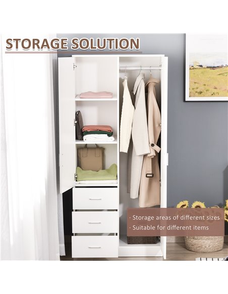 HOMCOM Modern Mirror Wardrobe 2 Door Storage Cupboards Home Storage Organisation Furniture with Adjustable Shelf, 3 Drawers, 80W - pic 17868 | FastDaddyshop