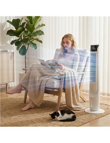 HOMCOM Air Cooler with LED Display and Remote Control, Oscillating Ice Cooling Fan with 3 Speeds, 4 Modes, 12 Hour Timer, White