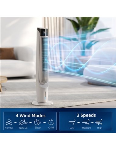 HOMCOM Air Cooler with LED Display and Remote Control, Oscillating Ice Cooling Fan with 3 Speeds, 4 Modes, 12 Hour Timer, White