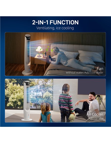 HOMCOM Air Cooler with LED Display and Remote Control, Oscillating Ice Cooling Fan with 3 Speeds, 4 Modes, 12 Hour Timer, White - pic 178686 | FastDaddyshop