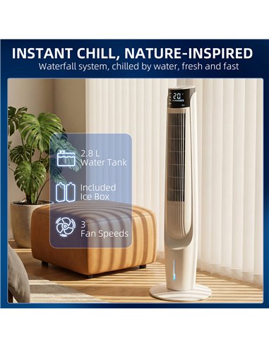 HOMCOM Air Cooler with LED Display and Remote Control, Oscillating Ice Cooling Fan with 3 Speeds, 4 Modes, 12 Hour Timer, White
