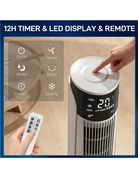 HOMCOM Air Cooler with LED Display and Remote Control, Oscillating Ice Cooling Fan with 3 Speeds, 4 Modes, 12 Hour Timer, White - pic 178689 | FastDaddyshop