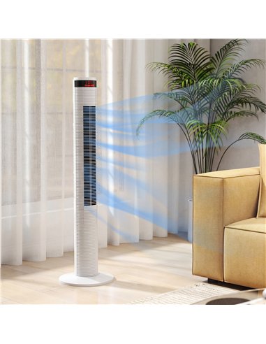 HOMCOM Oscillating Tower Fan Remote Control 3 Speed Modes Cooling Machine White