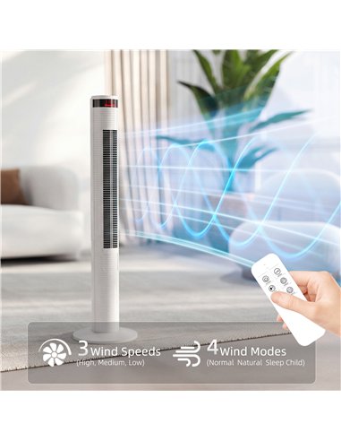 HOMCOM Oscillating Tower Fan Remote Control 3 Speed Modes Cooling Machine White