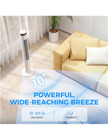 HOMCOM Oscillating Tower Fan Remote Control 3 Speed Modes Cooling Machine White