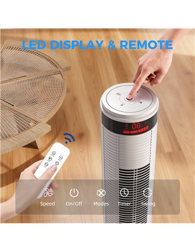 HOMCOM Oscillating Tower Fan Remote Control 3 Speed Modes Cooling Machine White