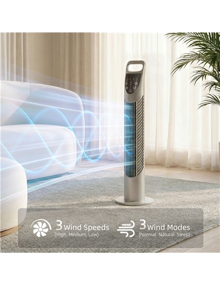 HOMCOM Tower Fan Oscillating 3 Speeds 3 Winds 40W w/ RC Timer Quiet - Grey - pic 178703 | FastDaddyshop