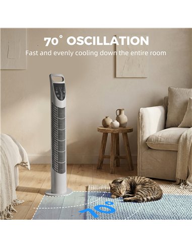 HOMCOM Tower Fan Oscillating 3 Speeds 3 Winds 40W w/ RC Timer Quiet - Grey