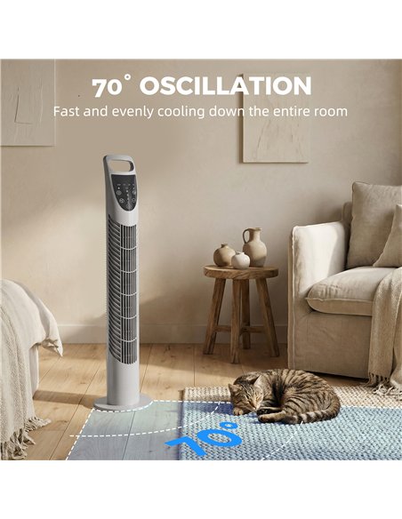 HOMCOM Tower Fan Oscillating 3 Speeds 3 Winds 40W w/ RC Timer Quiet - Grey - pic 178704 | FastDaddyshop
