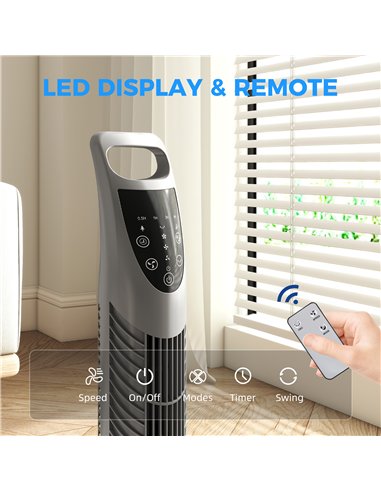 HOMCOM Tower Fan Oscillating 3 Speeds 3 Winds 40W w/ RC Timer Quiet - Grey