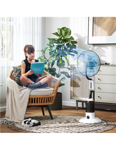 HOMCOM Spray Misting Fan, Floor Fan with Water Mist Spray, 70° Oscillation, Tilt Head, 3 Speeds, 2.8L Water Tank, White