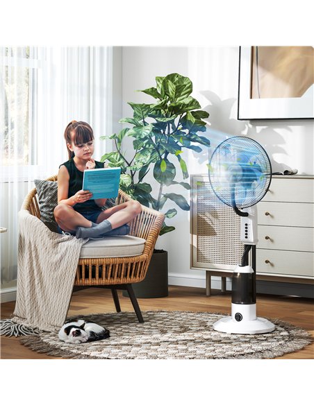 HOMCOM Spray Misting Fan, Floor Fan with Water Mist Spray, 70° Oscillation, Tilt Head, 3 Speeds, 2.8L Water Tank, White - pic 178710 | FastDaddyshop