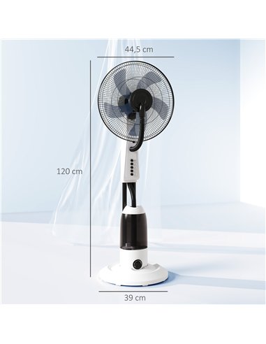 HOMCOM Spray Misting Fan, Floor Fan with Water Mist Spray, 70° Oscillation, Tilt Head, 3 Speeds, 2.8L Water Tank, White