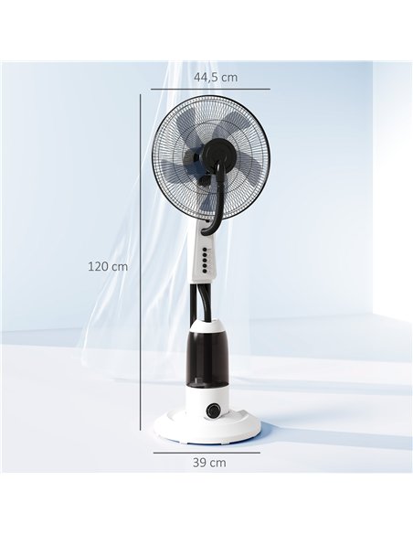 HOMCOM Spray Misting Fan, Floor Fan with Water Mist Spray, 70° Oscillation, Tilt Head, 3 Speeds, 2.8L Water Tank, White - pic 178711 | FastDaddyshop