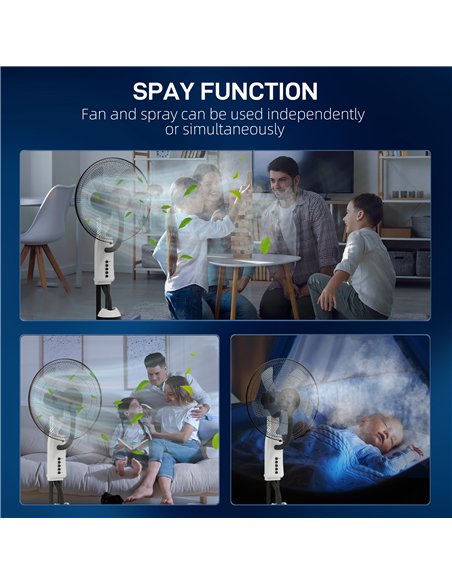 HOMCOM Spray Misting Fan, Floor Fan with Water Mist Spray, 70° Oscillation, Tilt Head, 3 Speeds, 2.8L Water Tank, White - pic 178712 | FastDaddyshop