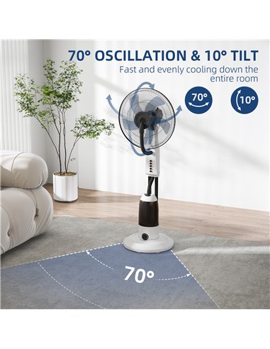 HOMCOM Spray Misting Fan, Floor Fan with Water Mist Spray, 70° Oscillation, Tilt Head, 3 Speeds, 2.8L Water Tank, White