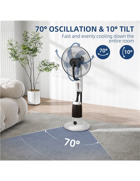 HOMCOM Spray Misting Fan, Floor Fan with Water Mist Spray, 70° Oscillation, Tilt Head, 3 Speeds, 2.8L Water Tank, White - pic 178714 | FastDaddyshop