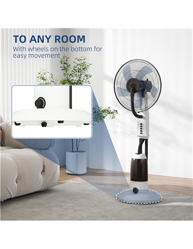HOMCOM Spray Misting Fan, Floor Fan with Water Mist Spray, 70° Oscillation, Tilt Head, 3 Speeds, 2.8L Water Tank, White