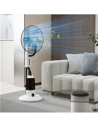 HOMCOM Spray Misting Fan, Floor Fan with Water Mist Spray, 70° Oscillation, Tilt Head, 3 Speeds, 2.8L Water Tank, White