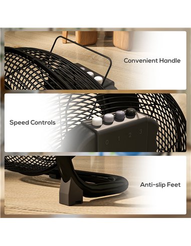 HOMCOM Metal Floor Fan with Tilting, High Velocity, 3 Speed, Portable Gym Fan for Home Office, Black