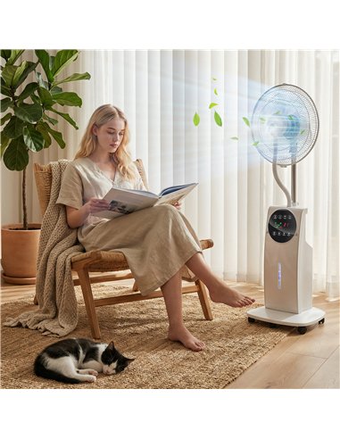 HOMCOM 135cm Pedestal Fan with Water Mist Spray Humidifying Misting Fan, White