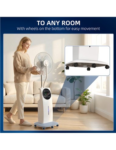 HOMCOM 135cm Pedestal Fan with Water Mist Spray Humidifying Misting Fan, White
