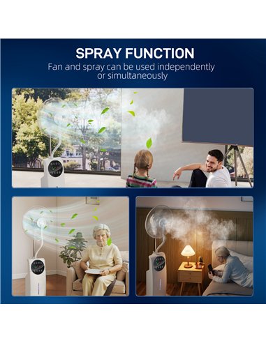 HOMCOM 135cm Pedestal Fan with Water Mist Spray Humidifying Misting Fan, White