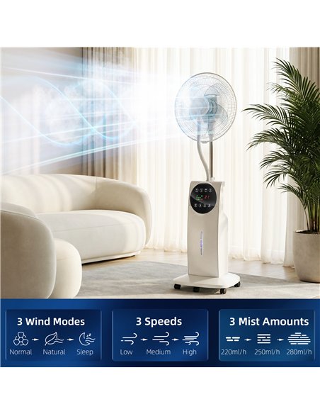 HOMCOM 135cm Pedestal Fan with Water Mist Spray Humidifying Misting Fan, White - pic 178734 | FastDaddyshop