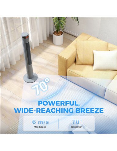 HOMCOM Oscillating Tower Fan Remote Control 3 Speed Modes Cooling Machine, Grey