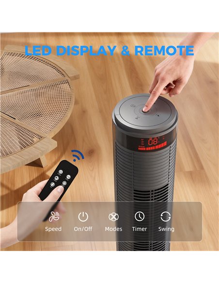 HOMCOM Oscillating Tower Fan Remote Control 3 Speed Modes Cooling Machine, Grey - pic 178741 | FastDaddyshop