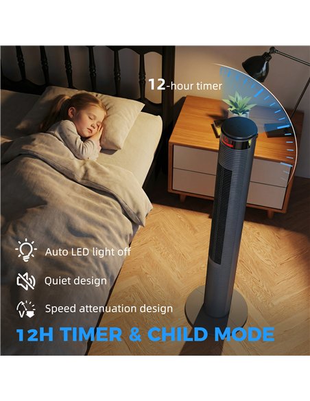 HOMCOM Oscillating Tower Fan Remote Control 3 Speed Modes Cooling Machine, Grey - pic 178742 | FastDaddyshop