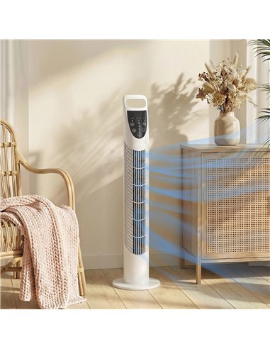 HOMCOM Tower Fan Oscillating 3 Speeds 3 Winds 40W w/ RC Timer Quiet - White
