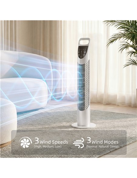 HOMCOM Tower Fan Oscillating 3 Speeds 3 Winds 40W w/ RC Timer Quiet - White - pic 178748 | FastDaddyshop
