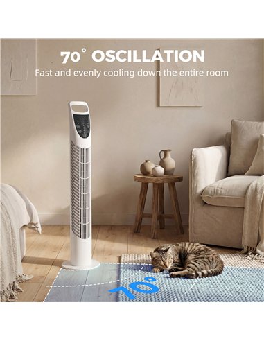 HOMCOM Tower Fan Oscillating 3 Speeds 3 Winds 40W w/ RC Timer Quiet - White