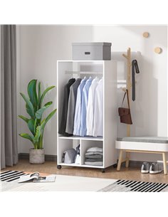 HOMCOM Open Wardrobe with Hanging Rod and Storage Shelves Mobile Garment Rack on Wheels Bedroom, Cloakroom, White 2