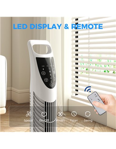 HOMCOM Tower Fan Oscillating 3 Speeds 3 Winds 40W w/ RC Timer Quiet - White