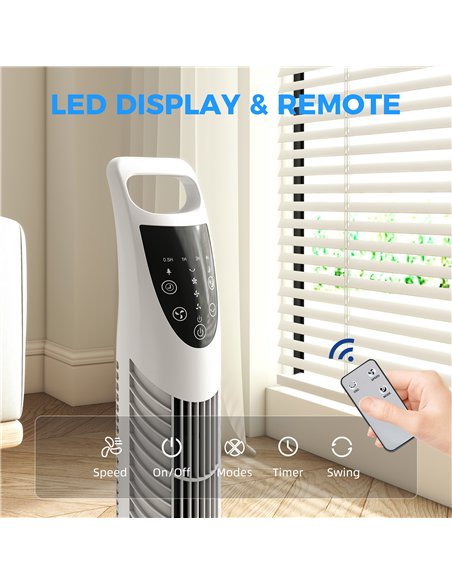 HOMCOM Tower Fan Oscillating 3 Speeds 3 Winds 40W w/ RC Timer Quiet - White - pic 178750 | FastDaddyshop