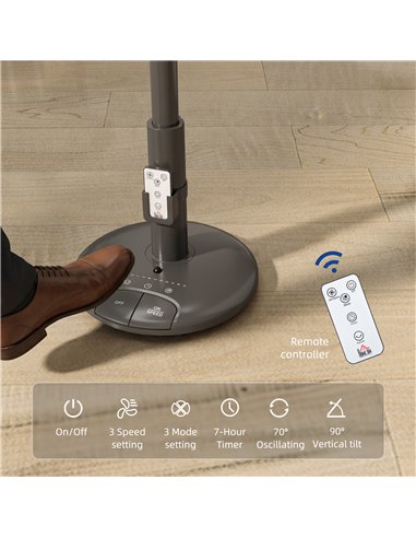HOMCOM Air Circulator Fan Pedestal Cooling Fan with 3 Speed 3 Mode and Remote Control, 9 Inch, Grey