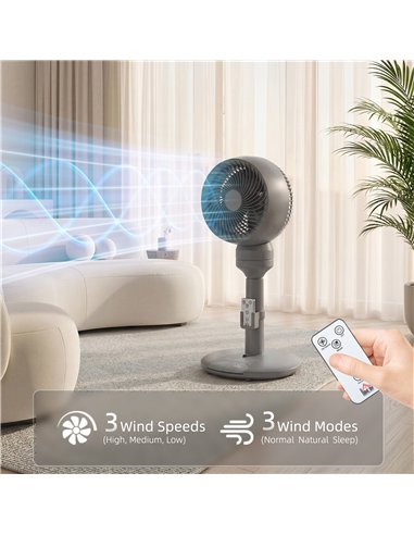 HOMCOM Air Circulator Fan Pedestal Cooling Fan with 3 Speed 3 Mode and Remote Control, 9 Inch, Grey