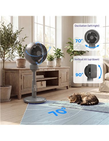HOMCOM Air Circulator Fan Pedestal Cooling Fan with 3 Speed 3 Mode and Remote Control, 9 Inch, Grey
