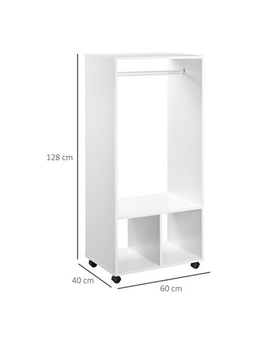 HOMCOM Open Wardrobe with Hanging Rod and Storage Shelves Mobile Garment Rack on Wheels Bedroom, Cloakroom, White