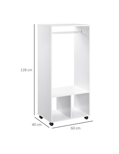 HOMCOM Open Wardrobe with Hanging Rod and Storage Shelves Mobile Garment Rack on Wheels Bedroom, Cloakroom, White - pic 17876 | FastDaddyshop