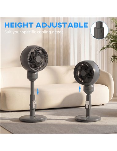 HOMCOM Air Circulator Fan Pedestal Cooling Fan with 3 Speed 3 Mode and Remote Control, 9 Inch, Grey