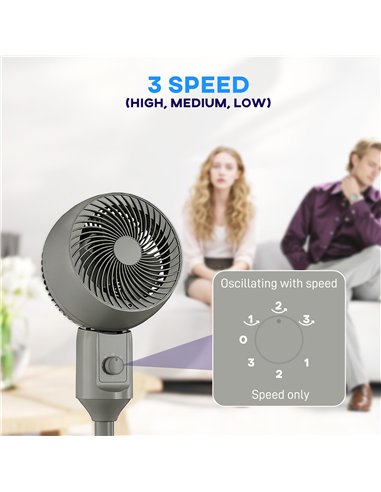 HOMCOM Air Circulator Fan Pedestal Cooling Fan with 3 Speed and Carry Handle, 9 Inch, Grey