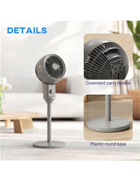 HOMCOM Air Circulator Fan Pedestal Cooling Fan with 3 Speed and Carry Handle, 9 Inch, Grey - pic 178768 | FastDaddyshop