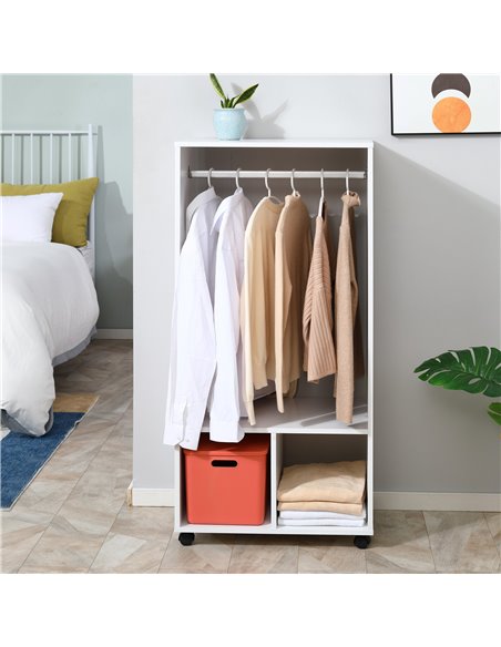 HOMCOM Open Wardrobe with Hanging Rod and Storage Shelves Mobile Garment Rack on Wheels Bedroom, Cloakroom, White - pic 17877 | FastDaddyshop