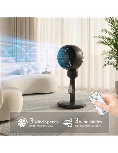 HOMCOM Air Circulator Fan Pedestal Cooling Fan with 3 Speed 3 Mode and Remote Control, 9 Inch, Black