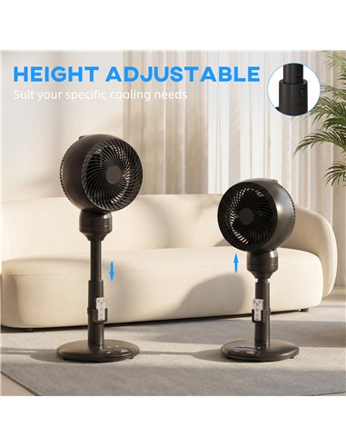 HOMCOM Air Circulator Fan Pedestal Cooling Fan with 3 Speed 3 Mode and Remote Control, 9 Inch, Black