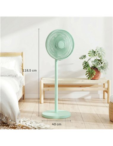 HOMCOM 40 cm Standing Fan, Cooling Floor Fan with 80° Oscillating, Adjustable Tilt and Height, 4 Speed, Remote Control, Green