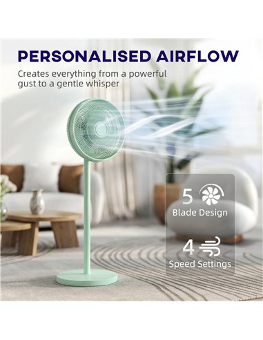 HOMCOM 40 cm Standing Fan, Cooling Floor Fan with 80° Oscillating, Adjustable Tilt and Height, 4 Speed, Remote Control, Green